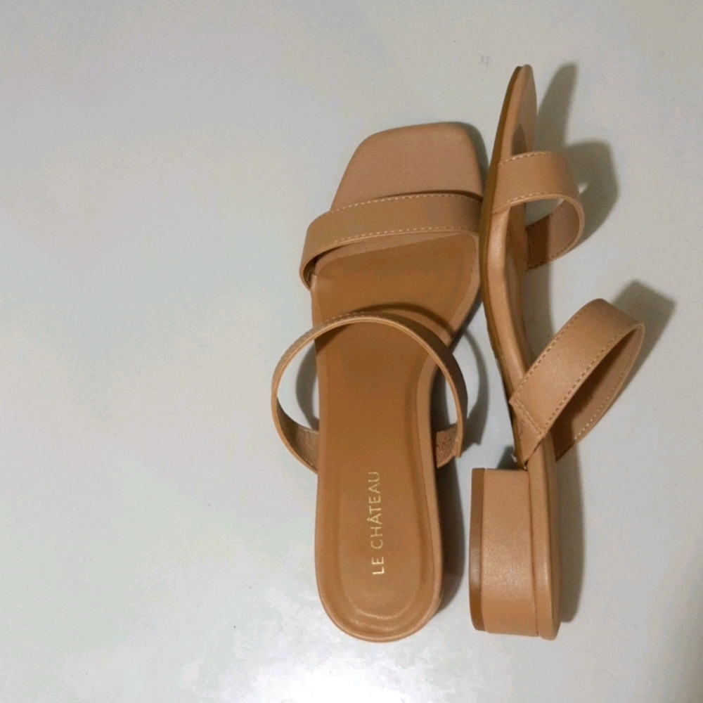 Faux Leather Square Toe Slide Sandals